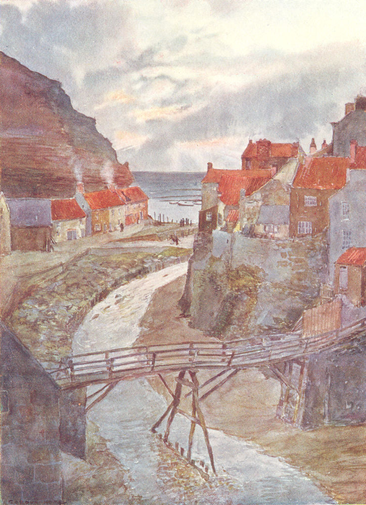YORKS. The Coast. Sunrise from Staithes Beck 1908 old antique print picture